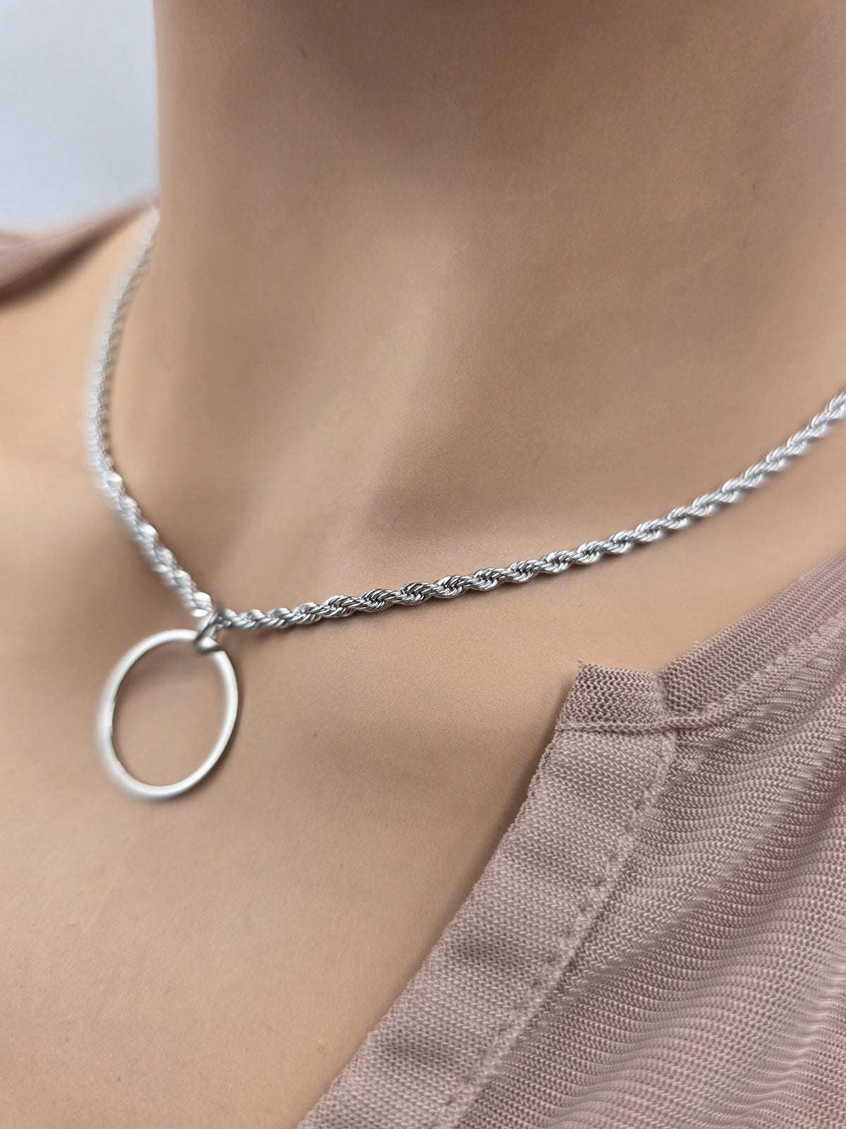 Stainless steel Day Collar Necklace 2mm Rope Chain, Locking Clasp Option, Elegant Jewelry for Couples