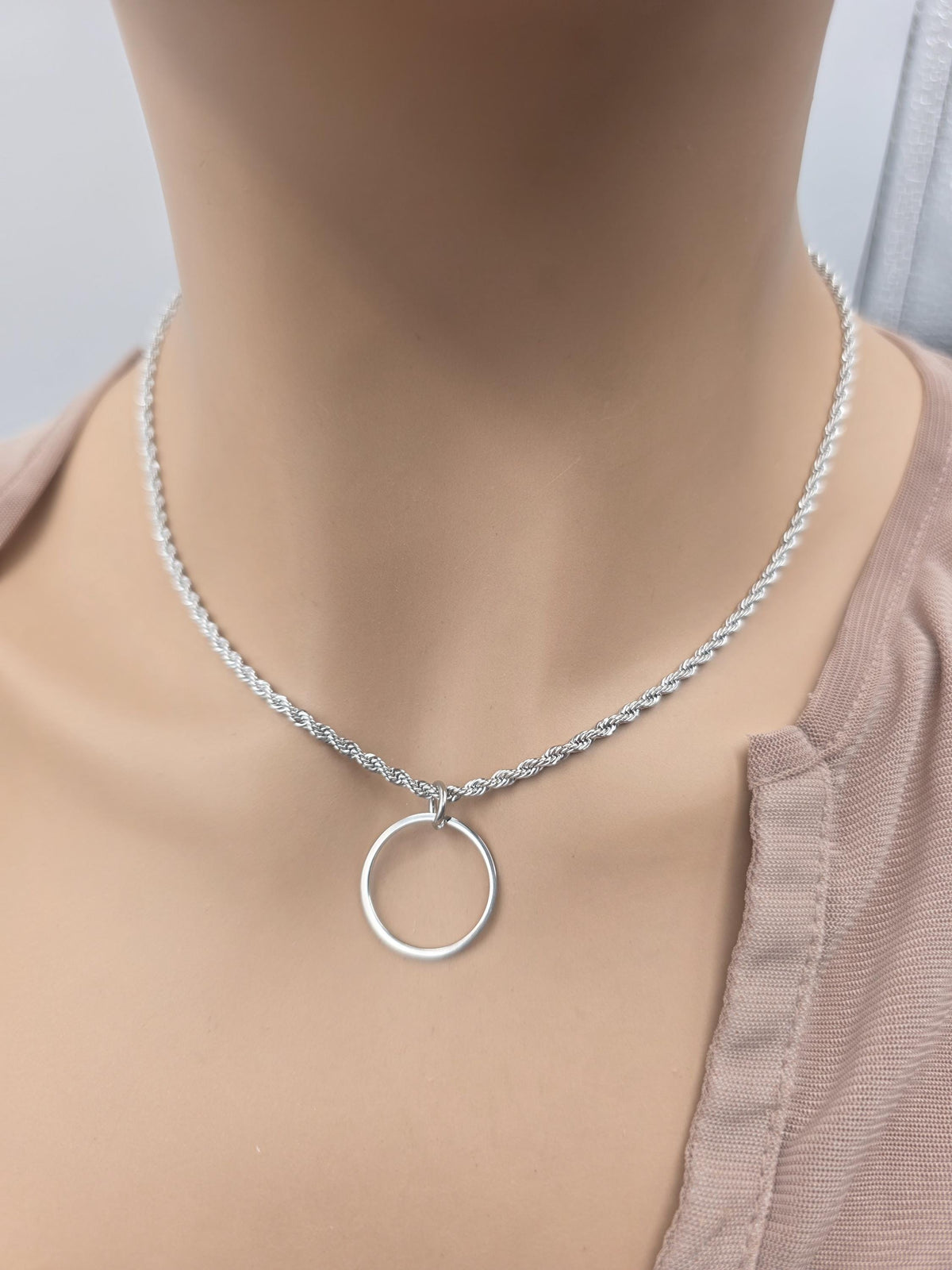 Stainless steel Day Collar Necklace 2mm Rope Chain, Locking Clasp Option, Elegant Jewelry for Couples