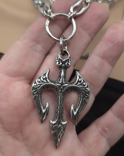 Steel Layered Trident Four-Piece Norse-Inspired Ocean Necklace Set | Stainless Steel & Aluminum