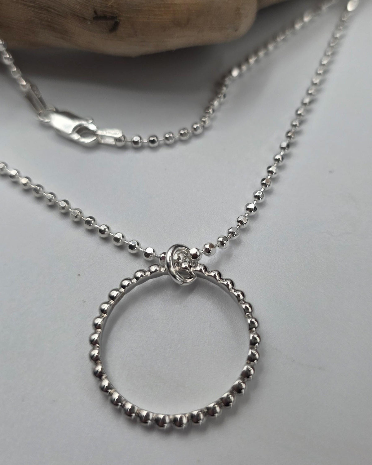 925 Sterling Silver Eternity O Ring Necklace Day Collar 2mm Diamond Cut Ball Chain – 3 Sizes, Permanent Options Committment Jewelry