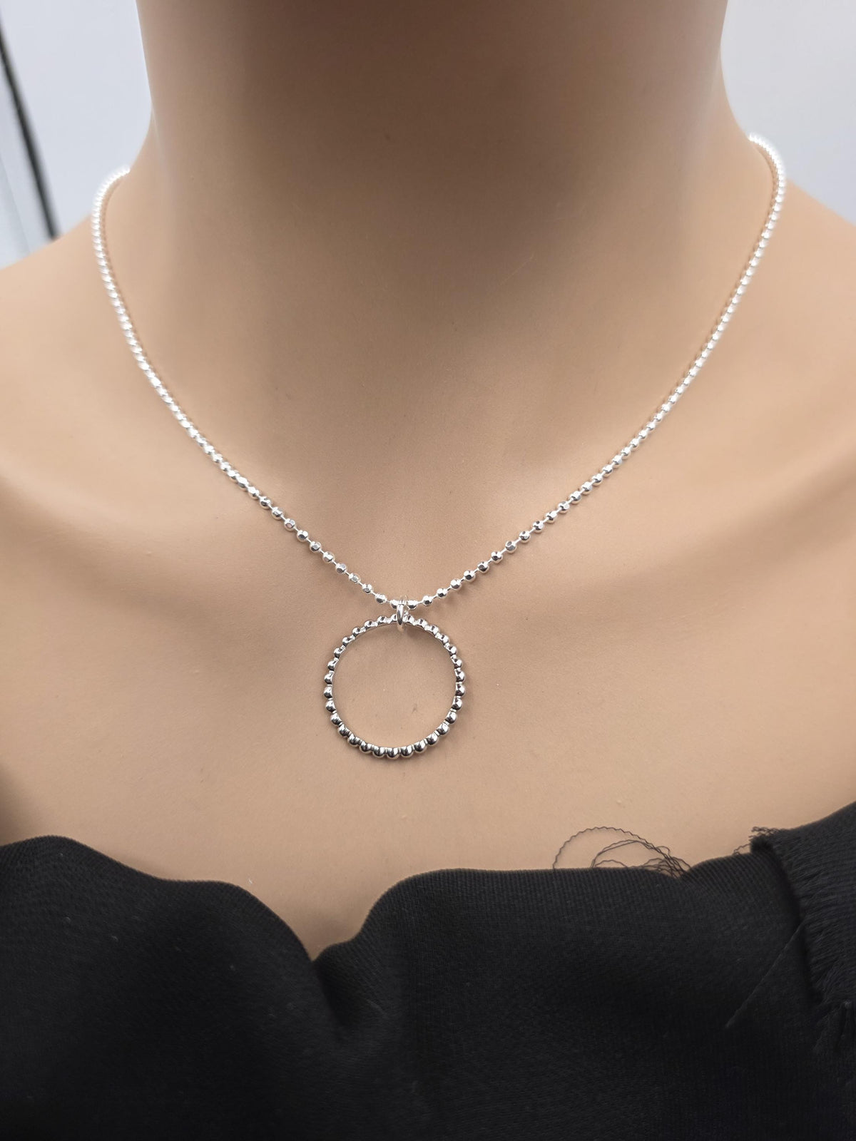 925 Sterling Silver Eternity O Ring Necklace Day Collar 2mm Diamond Cut Ball Chain – 3 Sizes, Permanent Options Committment Jewelry