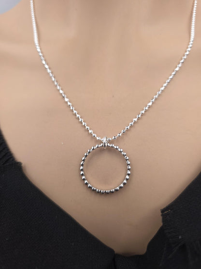 925 Sterling Silver Eternity O Ring Necklace Day Collar 2mm Diamond Cut Ball Chain – 3 Sizes, Permanent Options Committment Jewelry