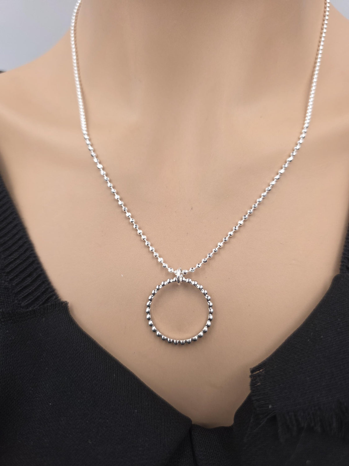 925 Sterling Silver Eternity O Ring Necklace Day Collar 2mm Diamond Cut Ball Chain – 3 Sizes, Permanent Options Committment Jewelry