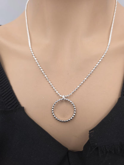 925 Sterling Silver Eternity O Ring Necklace Day Collar 2mm Diamond Cut Ball Chain – 3 Sizes, Permanent Options Committment Jewelry