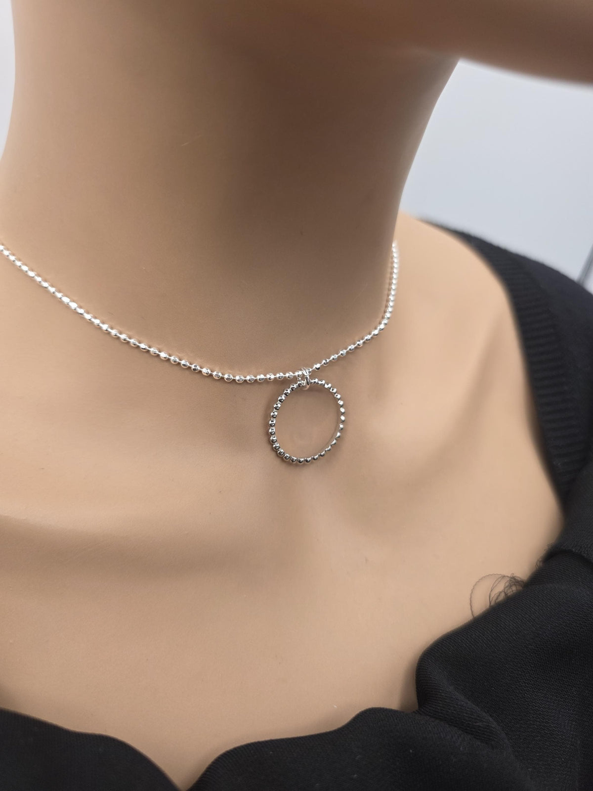 925 Sterling Silver Eternity O Ring Necklace Day Collar 2mm Diamond Cut Ball Chain – 3 Sizes, Permanent Options Committment Jewelry