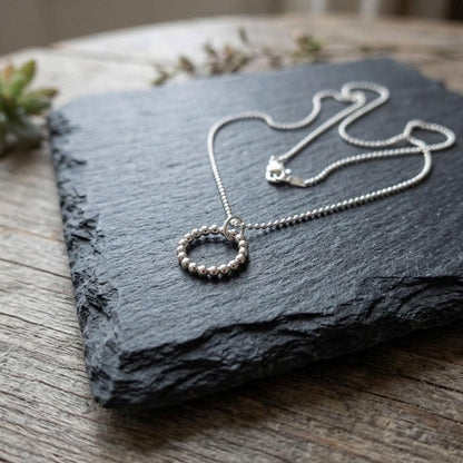 925 Sterling Silver Eternity O Ring Necklace Day Collar 2mm Diamond Cut Ball Chain – 3 Sizes, Permanent Options Committment Jewelry