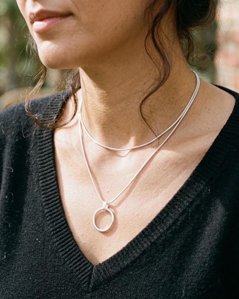 925 Sterling Silver Layered Snake Chain Eternity O Ring Necklace - All One Necklace, Committment Jewelry