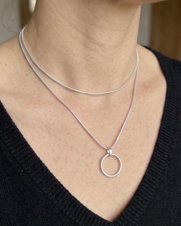 925 Sterling Silver Layered Snake Chain Eternity O Ring Necklace - All One Necklace, Committment Jewelry