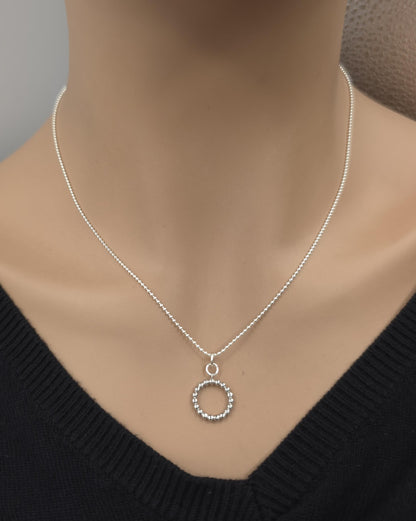 925 Sterling Silver Eternity O Ring Necklace Day Collar on Dainty Ball Chain – 2 Sizes, Committment Jewelry