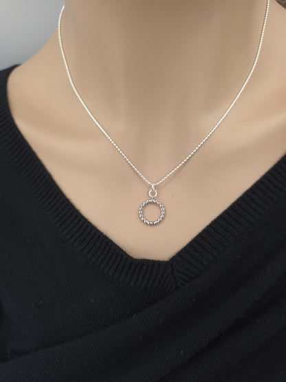 925 Sterling Silver Eternity O Ring Necklace Day Collar on Dainty Ball Chain – 2 Sizes, Committment Jewelry