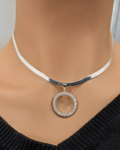 925 Sterling Silver Eternity O Ring Necklace Day Collar on 3.3mm Herringbone – 3 Sizes, Committment Jewelry