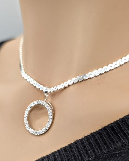 925 Sterling Silver Eternity O Ring Necklace Day Collar On Serpentine Chain – 2 Sizes, Locking Option Committment Jewelry