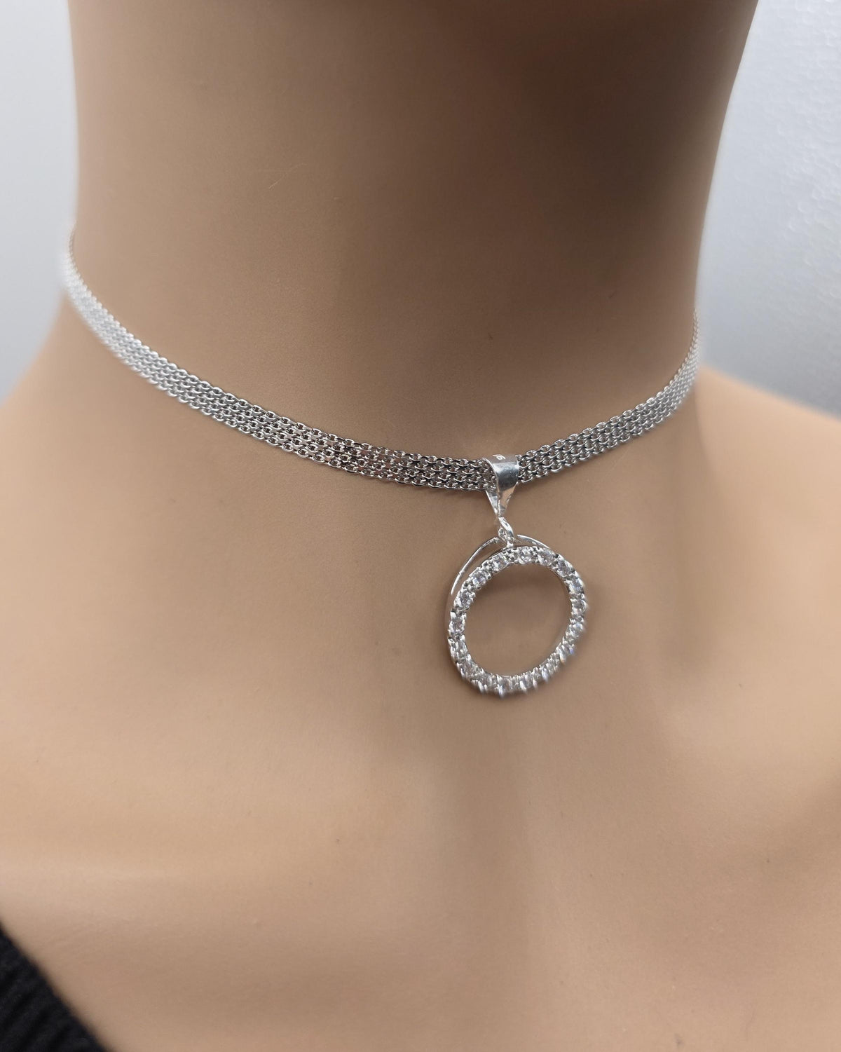 925 Sterling Silver Eternity O Ring on Bismark Chain Necklace Day Collar– Permanent Options Committment Jewelry