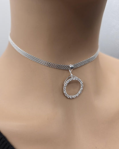 925 Sterling Silver Eternity O Ring on Bismark Chain Necklace Day Collar– Permanent Options Committment Jewelry