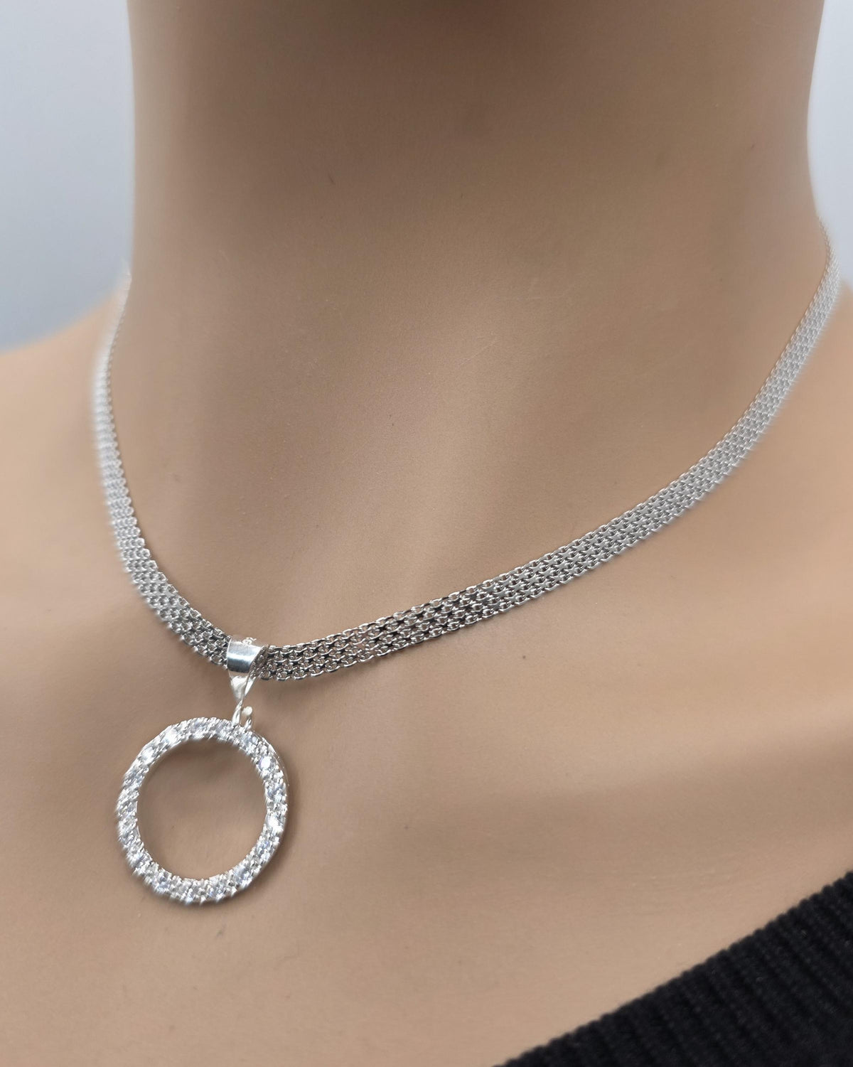 925 Sterling Silver Eternity O Ring on Bismark Chain Necklace Day Collar– Permanent Options Committment Jewelry