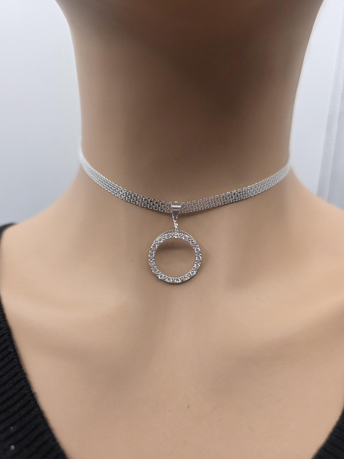 925 Sterling Silver Eternity O Ring on Bismark Chain Necklace Day Collar– Permanent Options Committment Jewelry