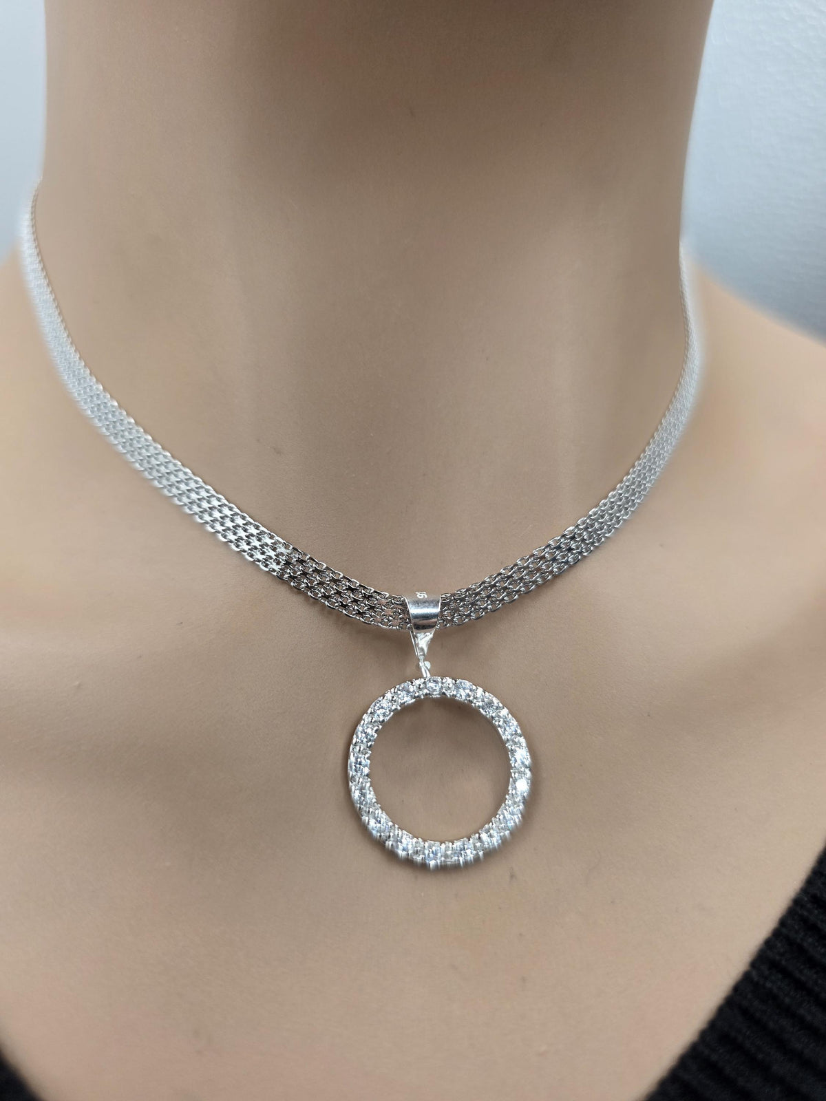 925 Sterling Silver Eternity O Ring on Bismark Chain Necklace Day Collar– Permanent Options Committment Jewelry