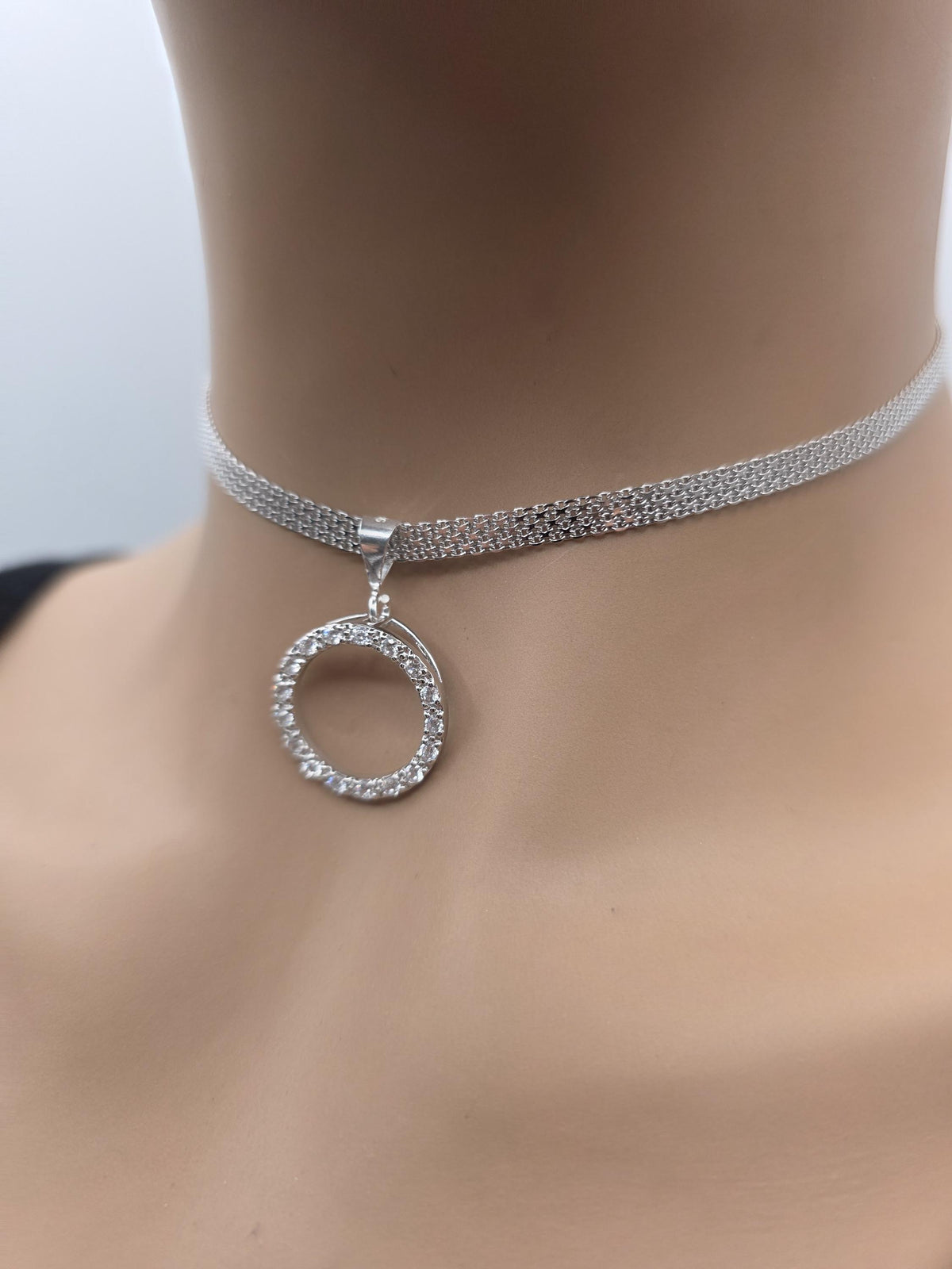 925 Sterling Silver Eternity O Ring on Bismark Chain Necklace Day Collar– Permanent Options Committment Jewelry