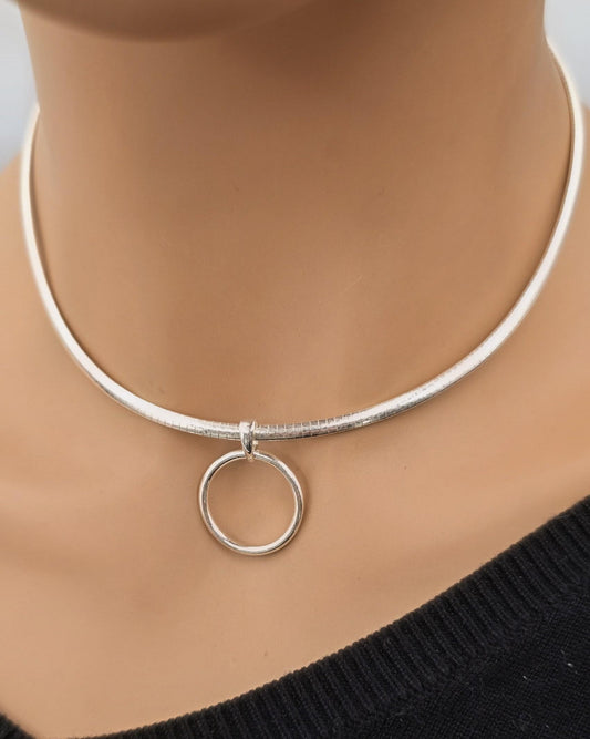 925 Sterling Silver Omega Chain Pendant Eternity O Ring Necklace Day Collar – Permanent Options Committment Jewelry