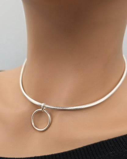 925 Sterling Silver Omega Chain Pendant Eternity O Ring Necklace Day Collar – Permanent Options Committment Jewelry