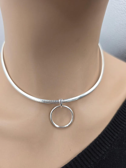 925 Sterling Silver Omega Chain Pendant Eternity O Ring Necklace Day Collar – Permanent Options Committment Jewelry