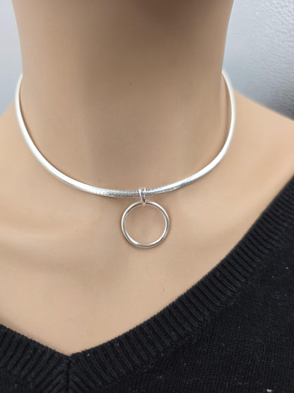 925 Sterling Silver Omega Chain Pendant Eternity O Ring Necklace Day Collar – Permanent Options Committment Jewelry