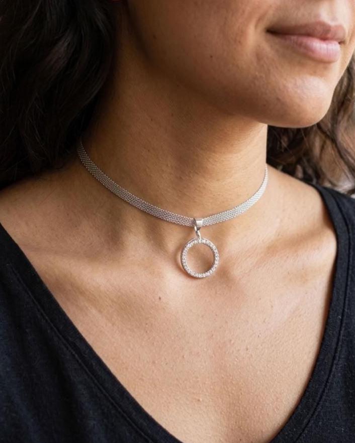 925 Sterling Silver Eternity O Ring on Bismark Chain Necklace Day Collar– Permanent Options Committment Jewelry