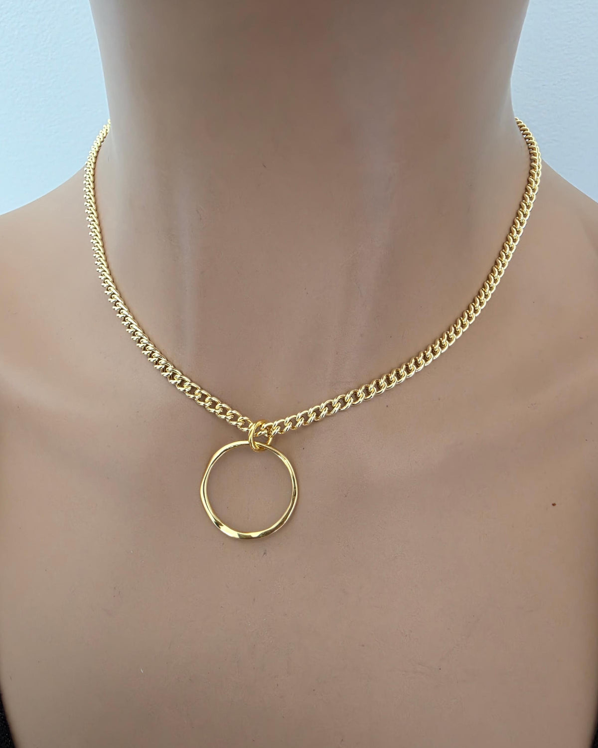 Gold Vermeil over Sterling Silver Eternity O Ring Necklace Day Collar– Permanent Options Committment Jewelry