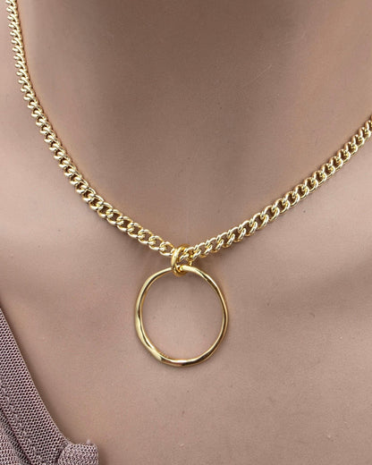 Gold Vermeil over Sterling Silver Eternity O Ring Necklace Day Collar– Permanent Options Committment Jewelry