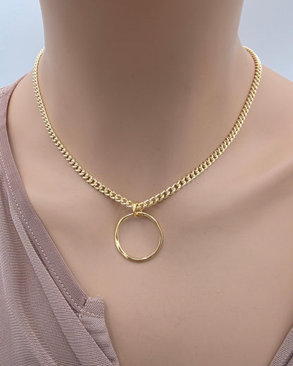 Gold Vermeil over Sterling Silver Eternity O Ring Necklace Day Collar– Permanent Options Committment Jewelry