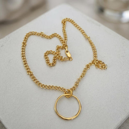 Gold Vermeil over Sterling Silver Eternity O Ring Necklace Day Collar– Permanent Options Committment Jewelry