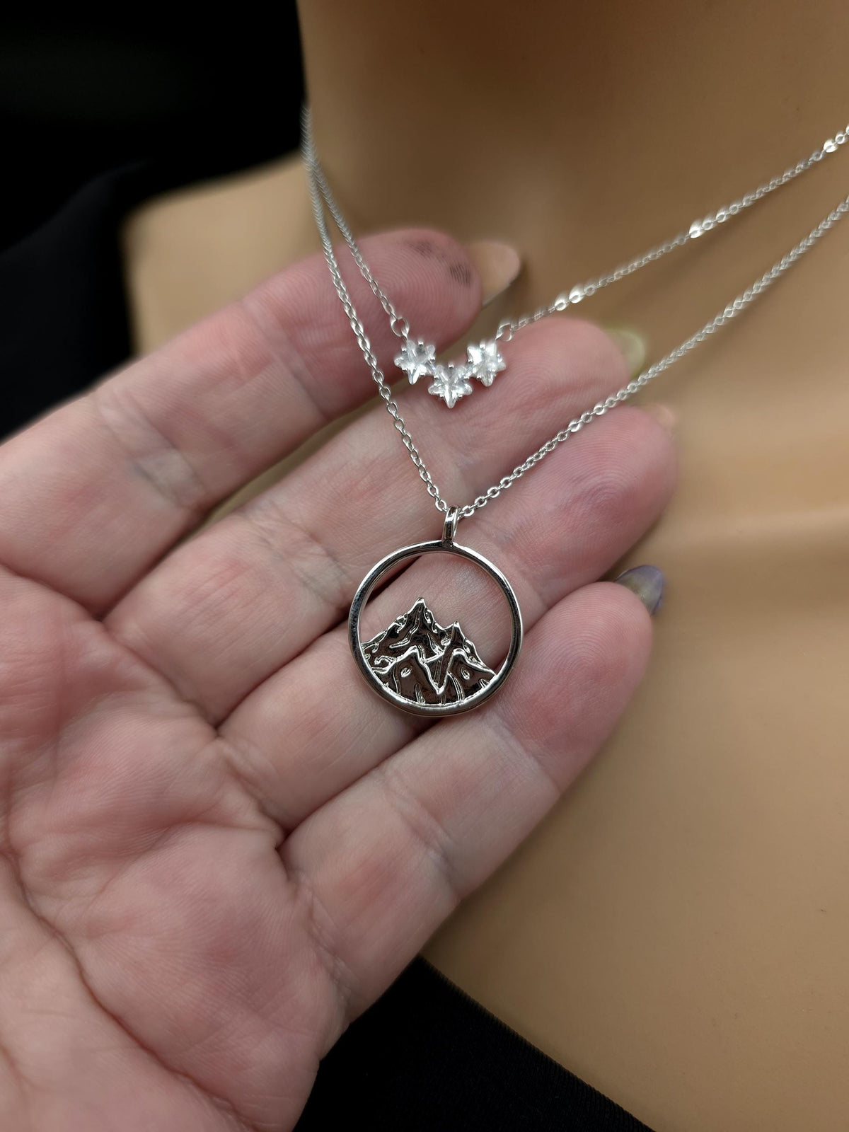 Three Stars Over the Mountain - A Fae Court | Sterling Silver Layered Necklace Set | Bookish Celestial Jewelry