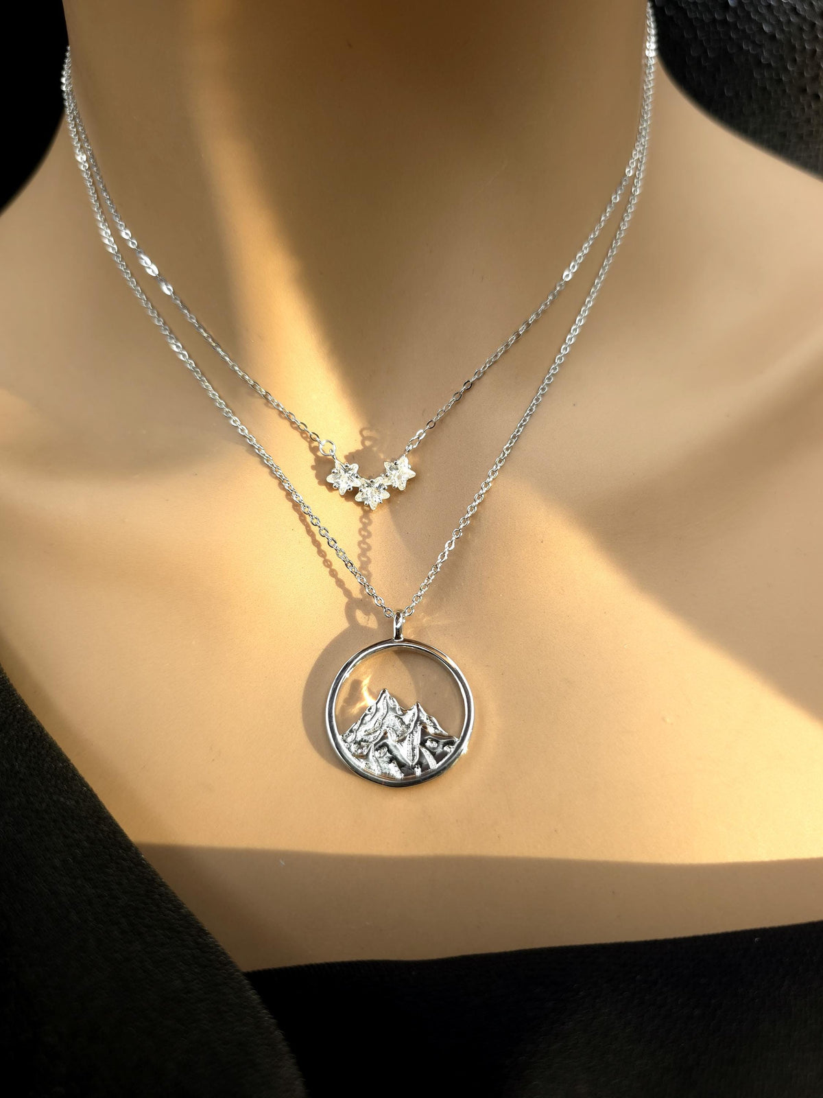 Three Stars Over the Mountain - A Fae Court | Sterling Silver Layered Necklace Set | Bookish Celestial Jewelry