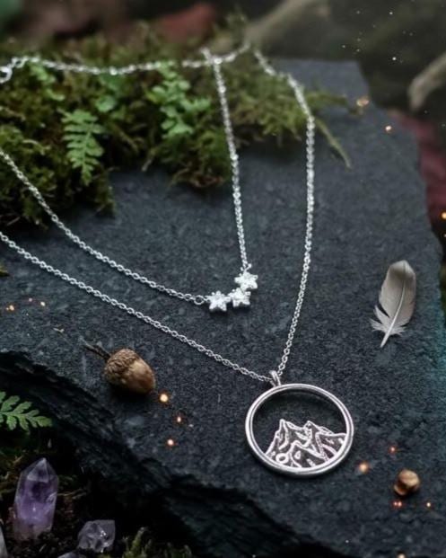 Three Stars Over the Mountain - A Fae Court | Sterling Silver Layered Necklace Set | Bookish Celestial Jewelry