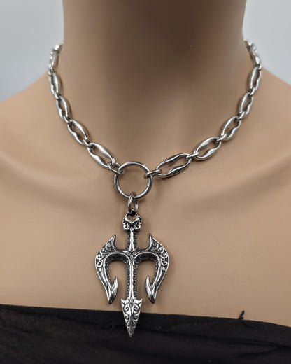 Steel Layered Trident Four-Piece Norse-Inspired Ocean Necklace Set | Stainless Steel & Aluminum