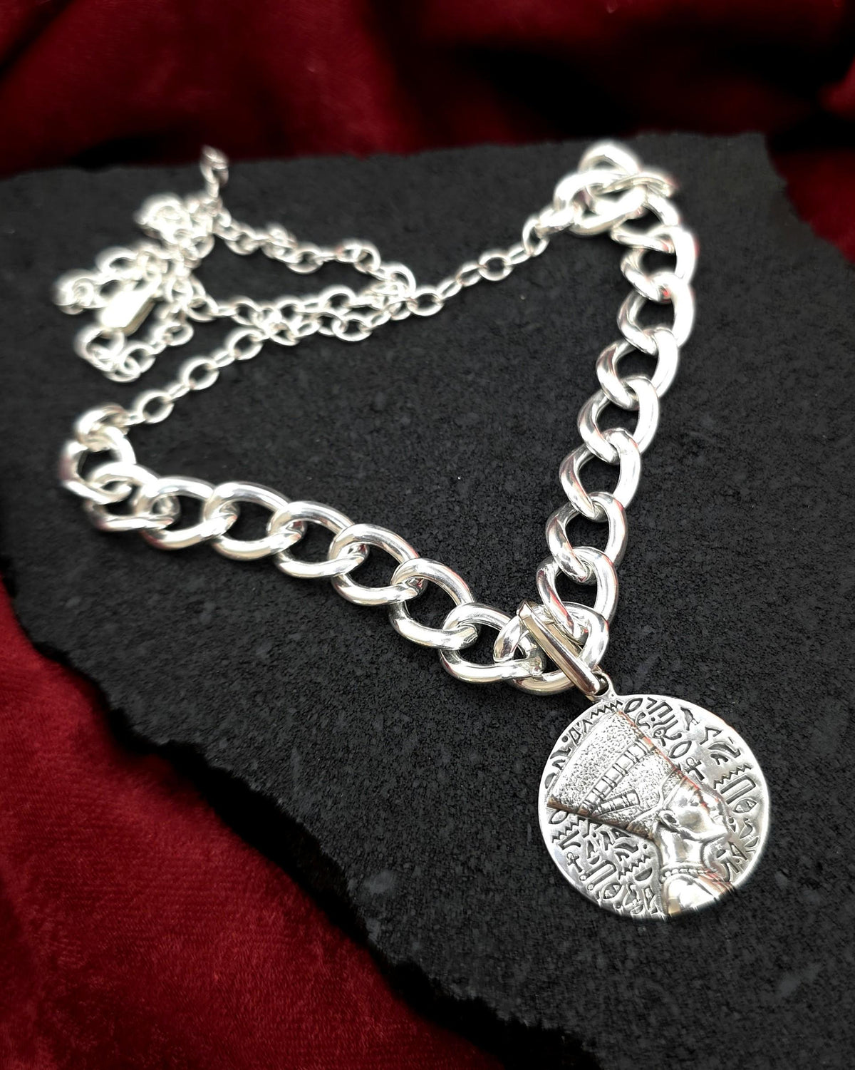 Nefertiti & Serpent Sterling Silver Necklace Set | Egyptian Queen Pendant | Layered Snake Necklace | Ancient Egypt Inspired Jewelry