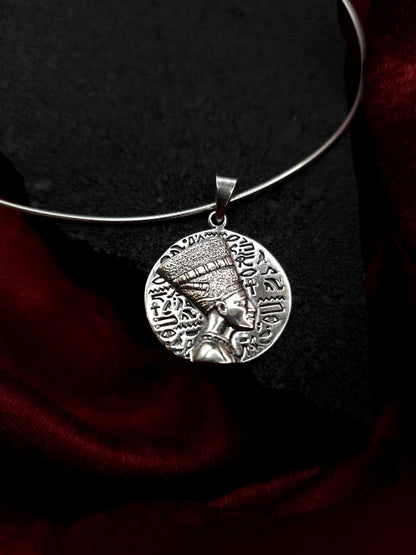 Nefertiti Sterling Silver Necklace | Egyptian Queen Bas Relief Pendant | Ancient Egypt Inspired Jewelry | 925 Silver Snake Chain
