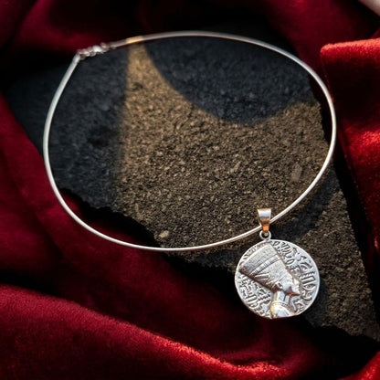 Nefertiti Sterling Silver Necklace | Egyptian Queen Bas Relief Pendant | Ancient Egypt Inspired Jewelry | 925 Silver Snake Chain
