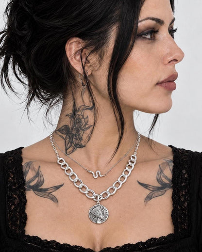Nefertiti & Serpent Sterling Silver Necklace Set | Egyptian Queen Pendant | Layered Snake Necklace | Ancient Egypt Inspired Jewelry