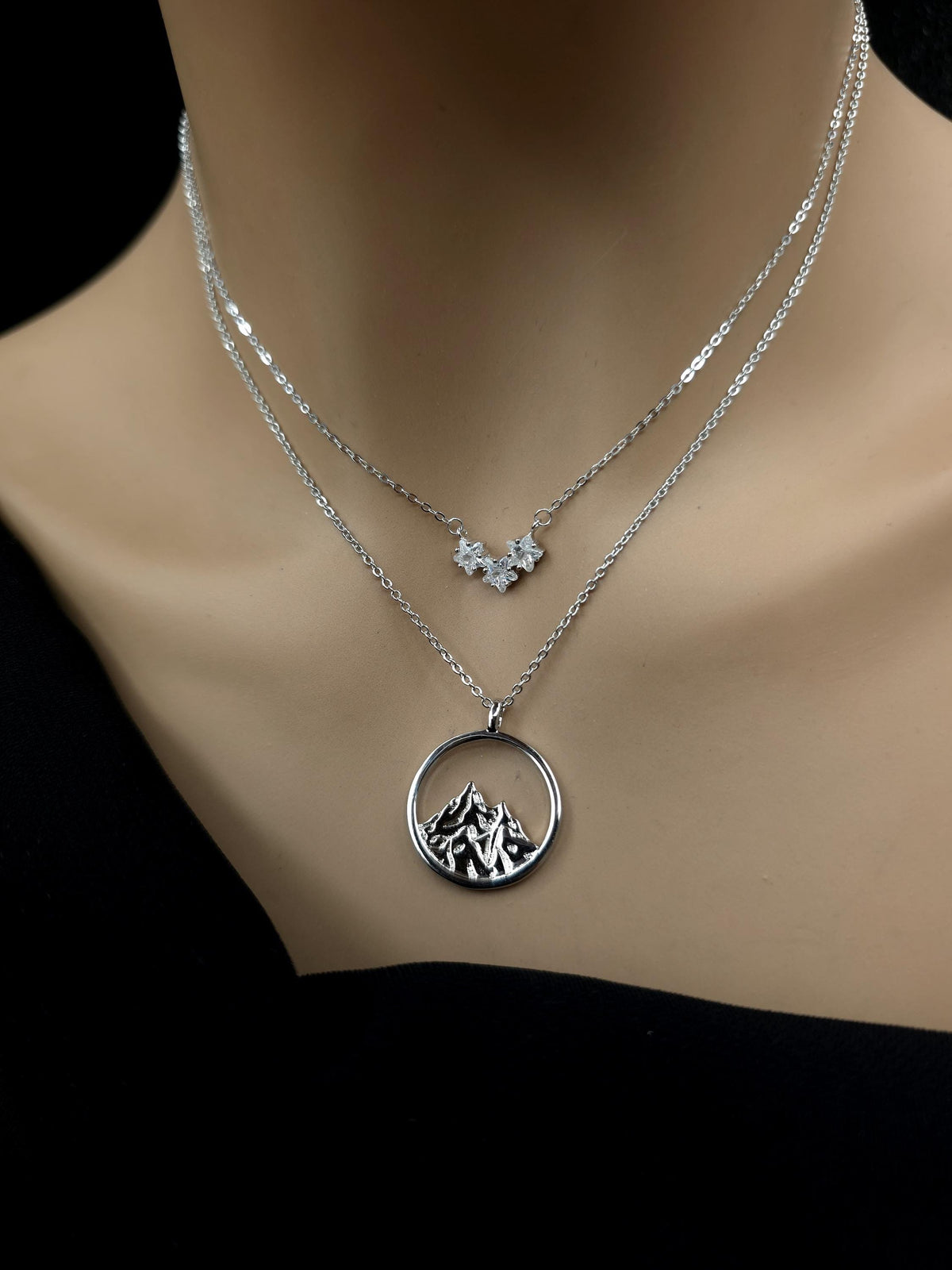 Three Stars Over the Mountain - A Fae Court | Sterling Silver Layered Necklace Set | Bookish Celestial Jewelry