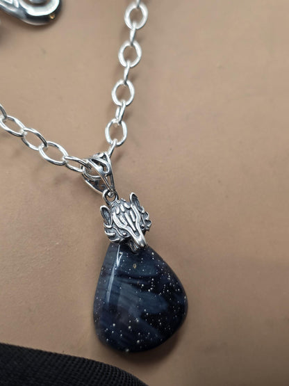 Norse Wolf & Celtic Triskelion Necklace Set | Sterling Silver Layered Necklaces | Leland Blue Glass Pendant | Viking Inspired Jewelry