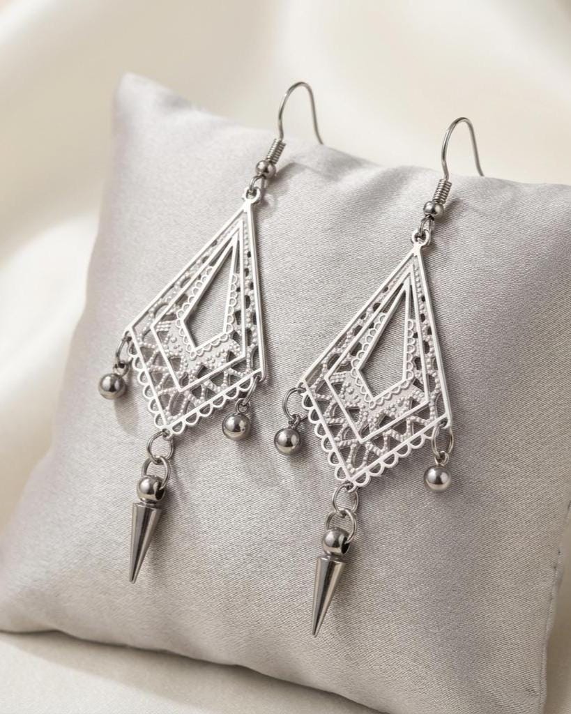 Gothic Spike Surgical Steel Chandelier Dangle Hoop Earrings: Goth Punk Jewelry