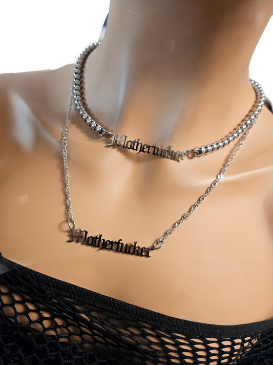 Motherf.... Swear Word Gothic Punk Collar Choker Necklace 2 sizes, styles | A Dark Academia aesthetic necklace