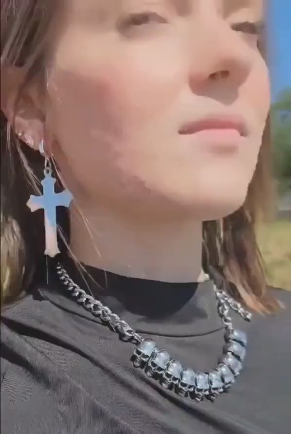 Huggie Earrings Large Cross Huggie Hoops, Surgical Steel, handmade Goth jewelry, punk earrings, grunge jewelry, emo jewelry, occult jewelry