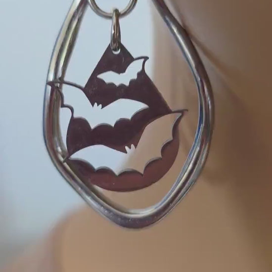 Gothic Vampire Bat Dangle Earrings: Steel Ear Wires,  Handmade Halloween Witchy Goth Jewelry