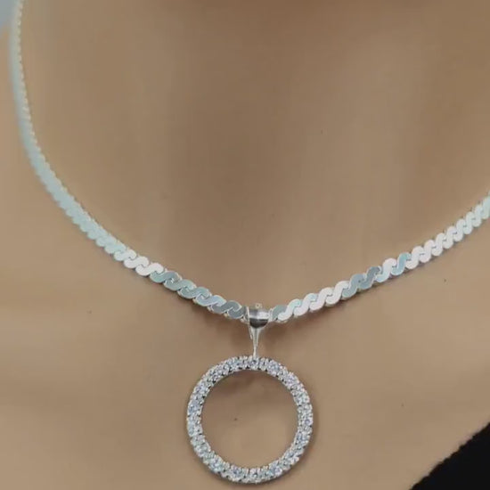 925 Sterling Silver Eternity O Ring Necklace Day Collar On Serpentine Chain – 2 Sizes, Locking Option Committment Jewelry
