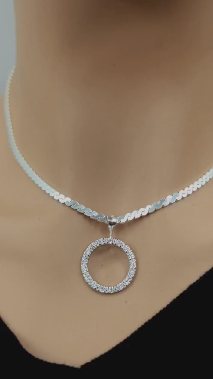 925 Sterling Silver Eternity O Ring Necklace Day Collar On Serpentine Chain – 2 Sizes, Locking Option Committment Jewelry