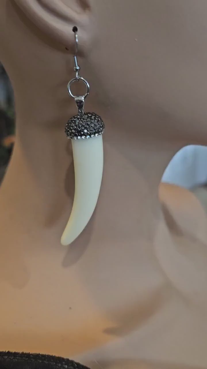 Steel goth punk Tusk Earrings Pair, handmade Goth grunge statement jewelry, punk earrings