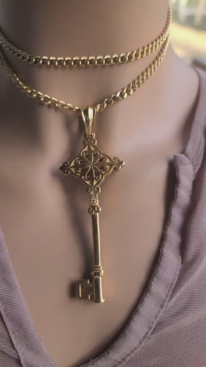 Gold Layered Necklace Set with Skeleton Key wear long or short | A great multistrand gift for her, y2k nec