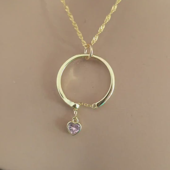 18k2 Gold Vermeil Over Sterling Silver Elegant Day Collar Necklace, Crystal Heart Charm Romantic Luxury Fine Jewelry